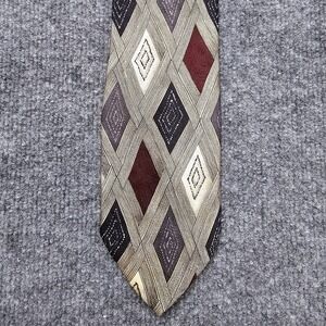 Fratelli‎ Moda Tie Necktie 100% Silk Italy Art Deco Beige Diamonds